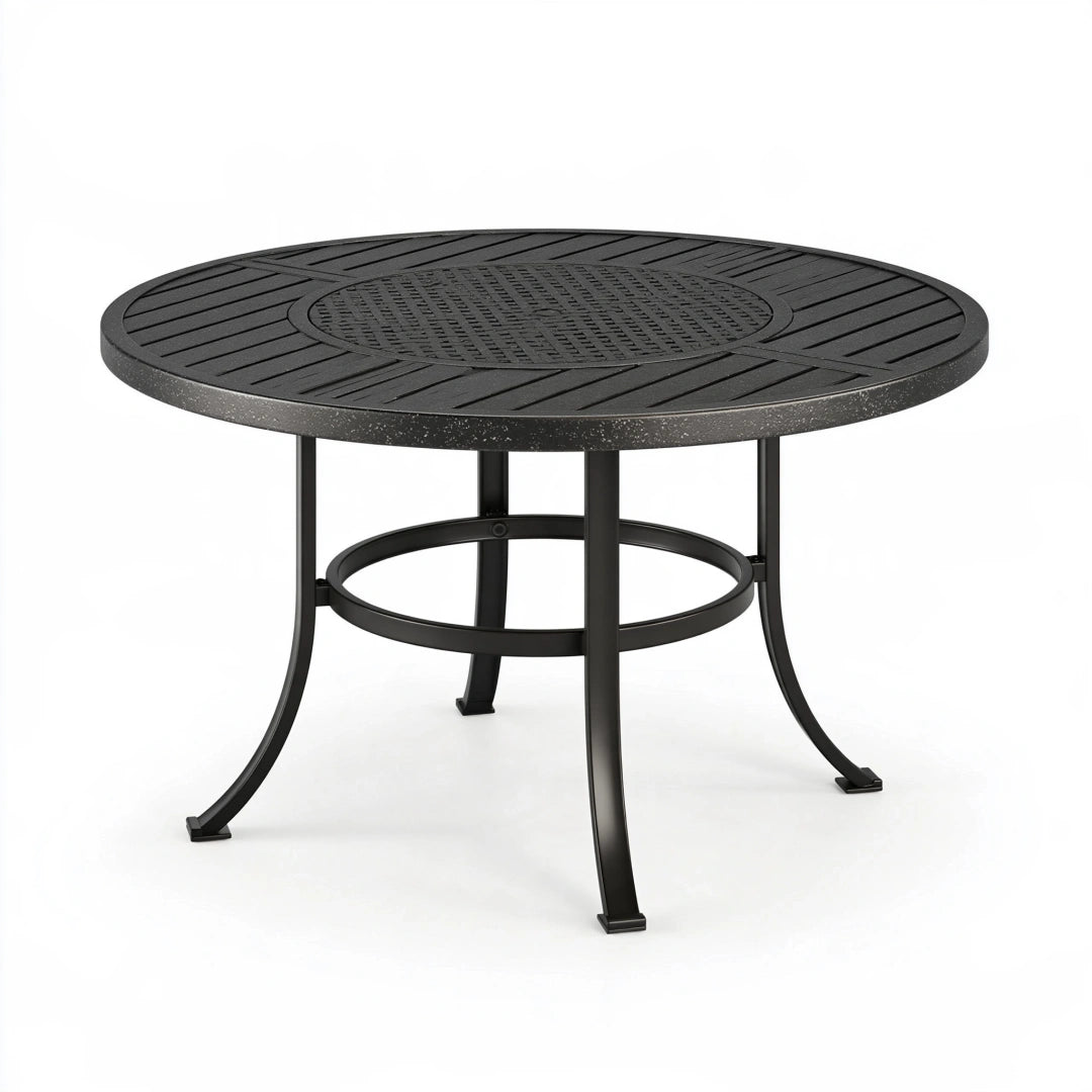 Runder Gartentisch 107 cm aus Metall in Schwarz mit strukturierter Tischplatte