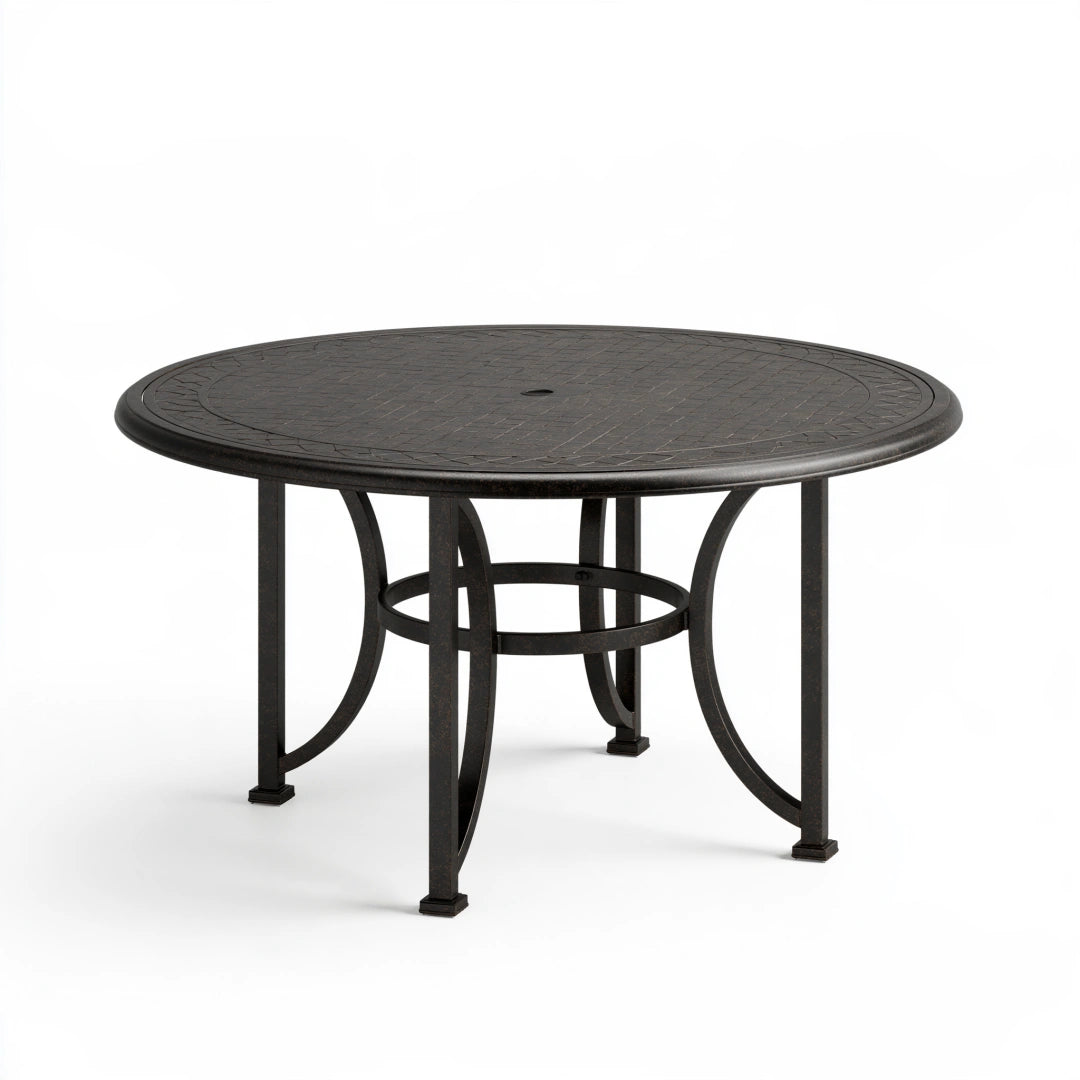 Runder Gartentisch 122 cm aus Metall Schwarz mit Sonnenschirmöffnung