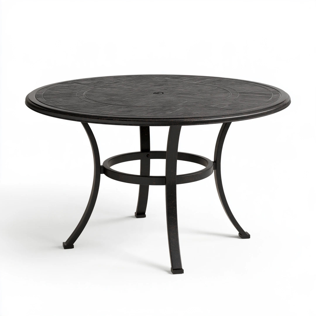 Runder Gartentisch 110 cm Metall Schwarz mit Schirmloch