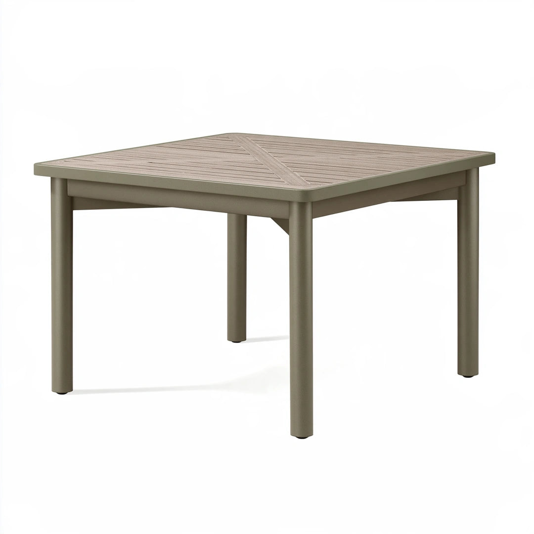 Gartentisch 90 x 90 x 75 cm Metall Taupe quadratisch mit Lattenoptik