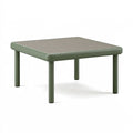 Gartentisch 90 x 90 x 40 cm aus Metall in Grün - quadratischer Loungetisch mit Lamellenplatte