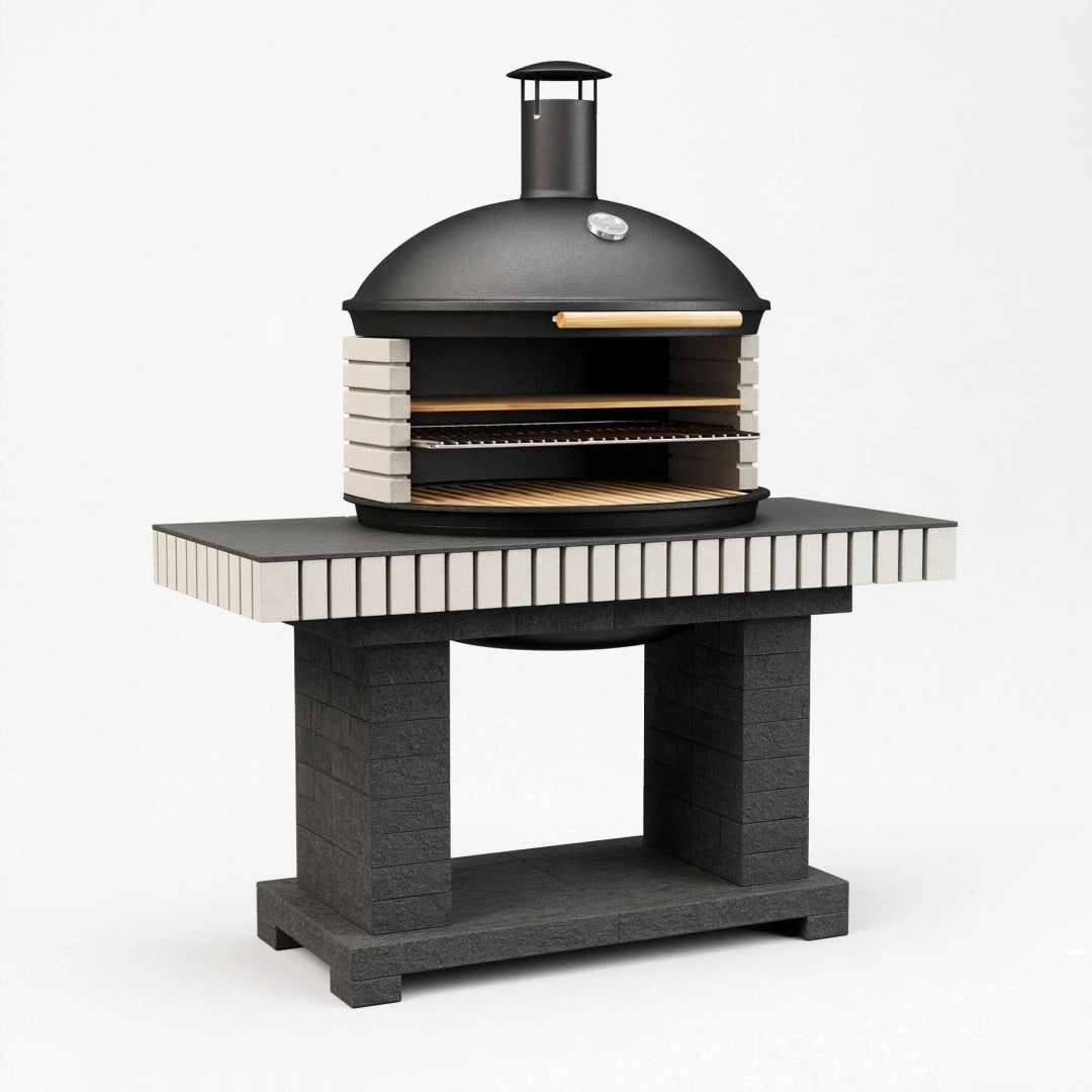 Pizzaofen 110 x 80 x 165 cm aus Metall Schwarz für den Außenbereich mit Thermometer