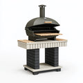 Grillkamin 110 x 70 x 190 cm aus Stahl und Beton in Schwarz Grau mit Haube und Schornstein