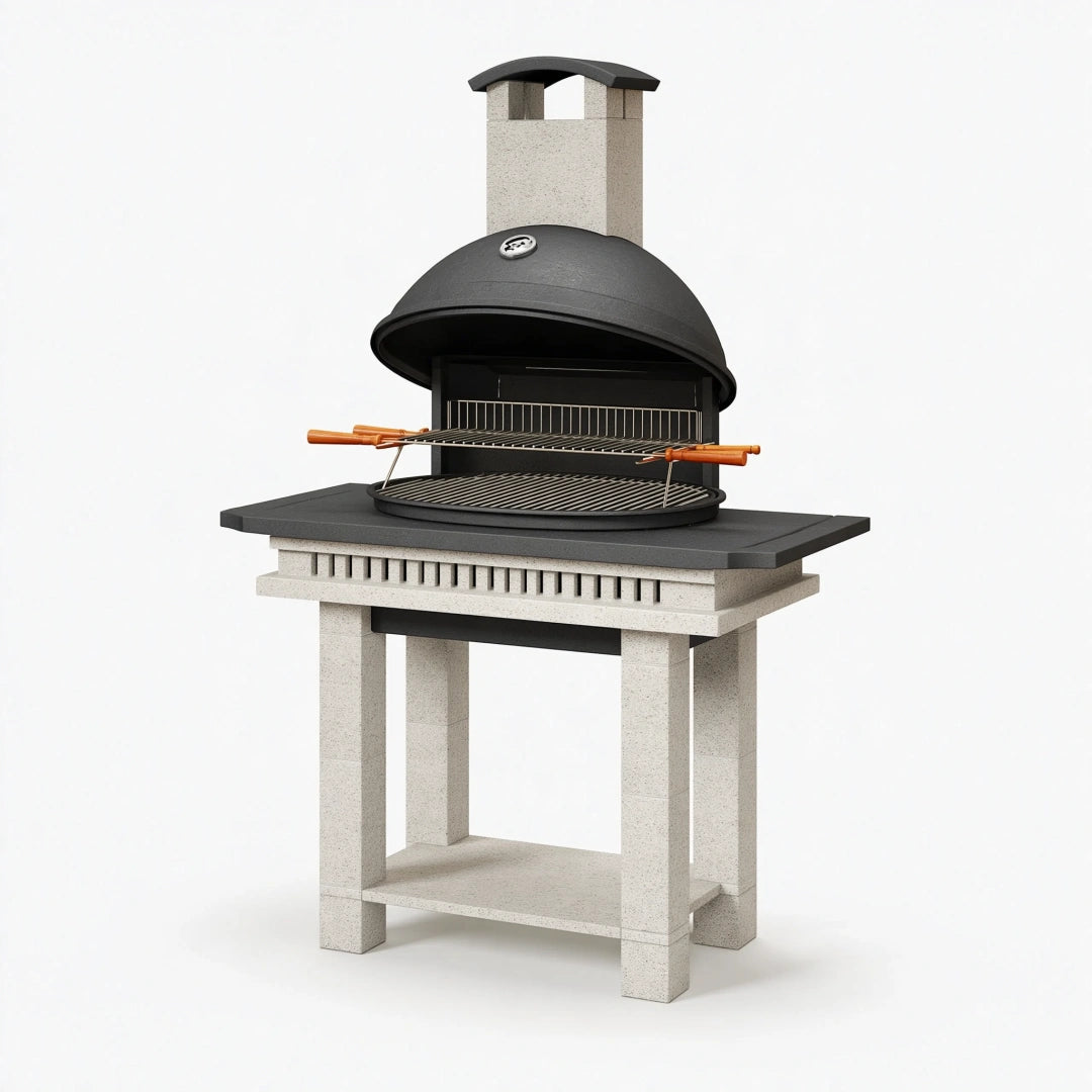 Grillkamin 120 x 75 x 210 cm Beton Stahl Schwarz Grau mit Holzkohlegrill