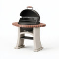 Grillstation 120 cm Schwarz Stahl mit rundem Grilltisch im modernen Stil