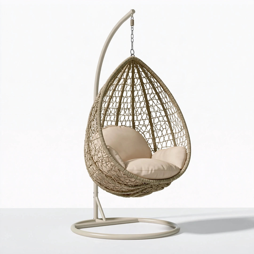 Hängesessel 105 x 105 x 195 cm aus Stahl und Kunststoffgeflecht Beige mit Gestell