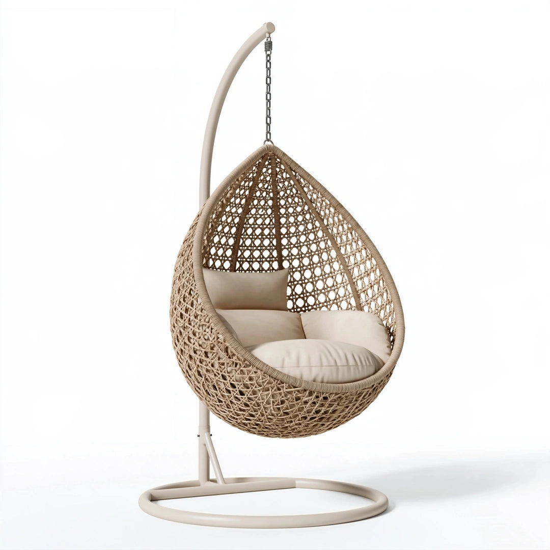 Hängesessel 105 x 105 x 195 cm Geflecht Beige für den Innenbereich mit Standgestell