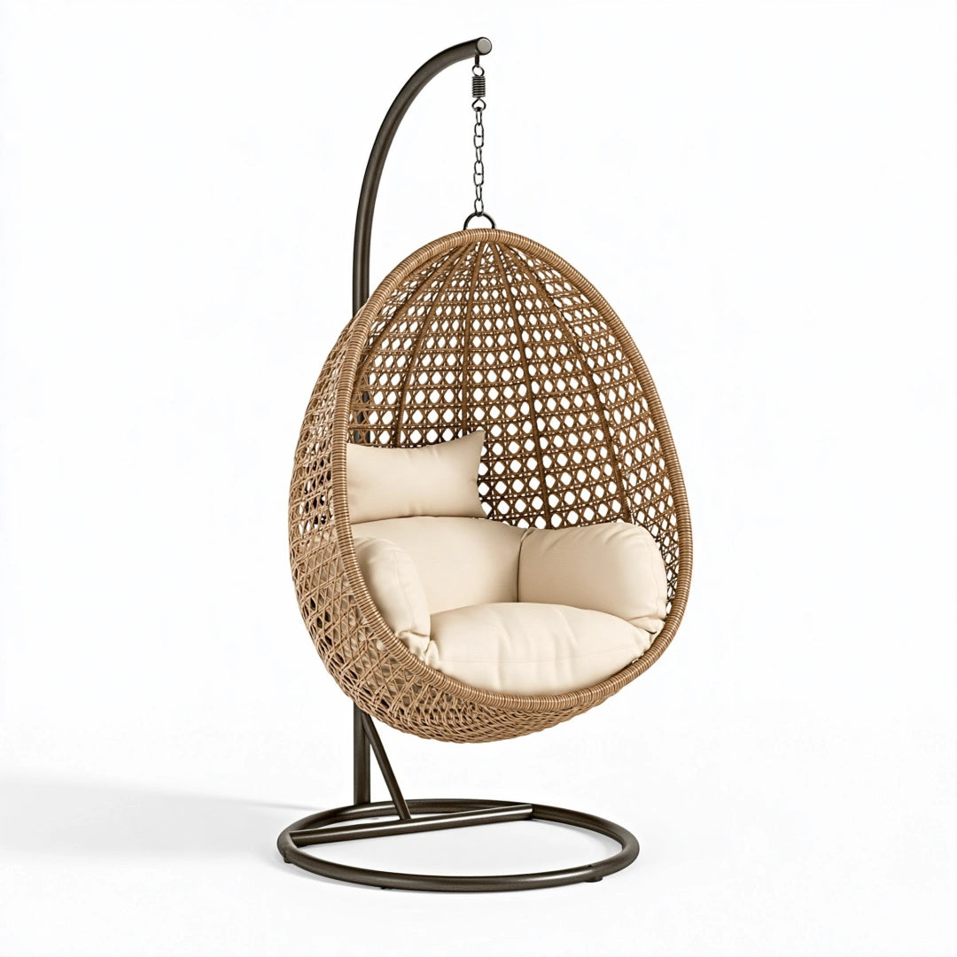 Hängesessel 105 x 105 x 195 cm aus Rattan in Naturbraun mit Metallgestell