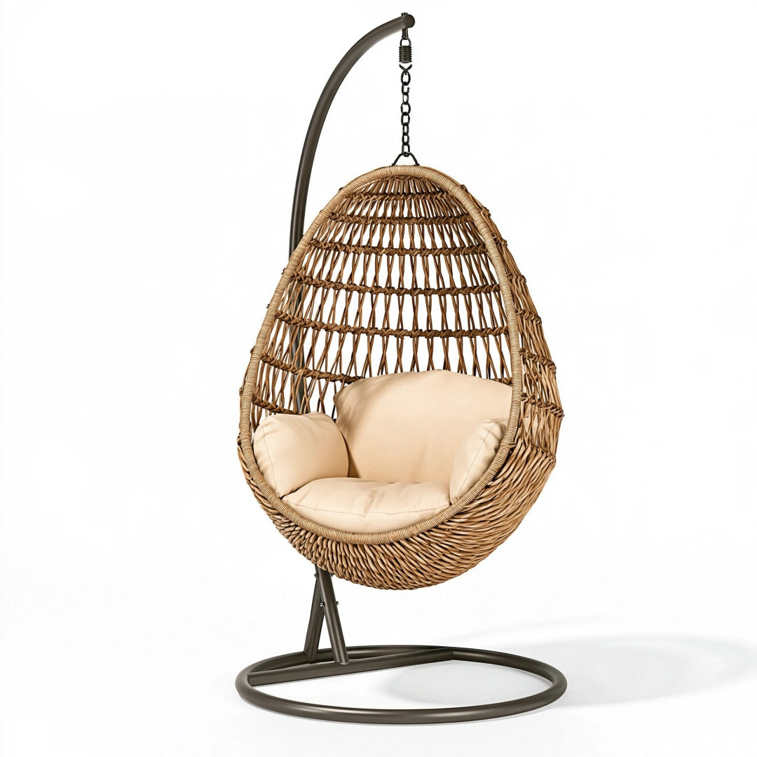 Hängesessel 105 x 105 x 195 cm Rattangeflecht Naturbraun mit Metallgestell Boho