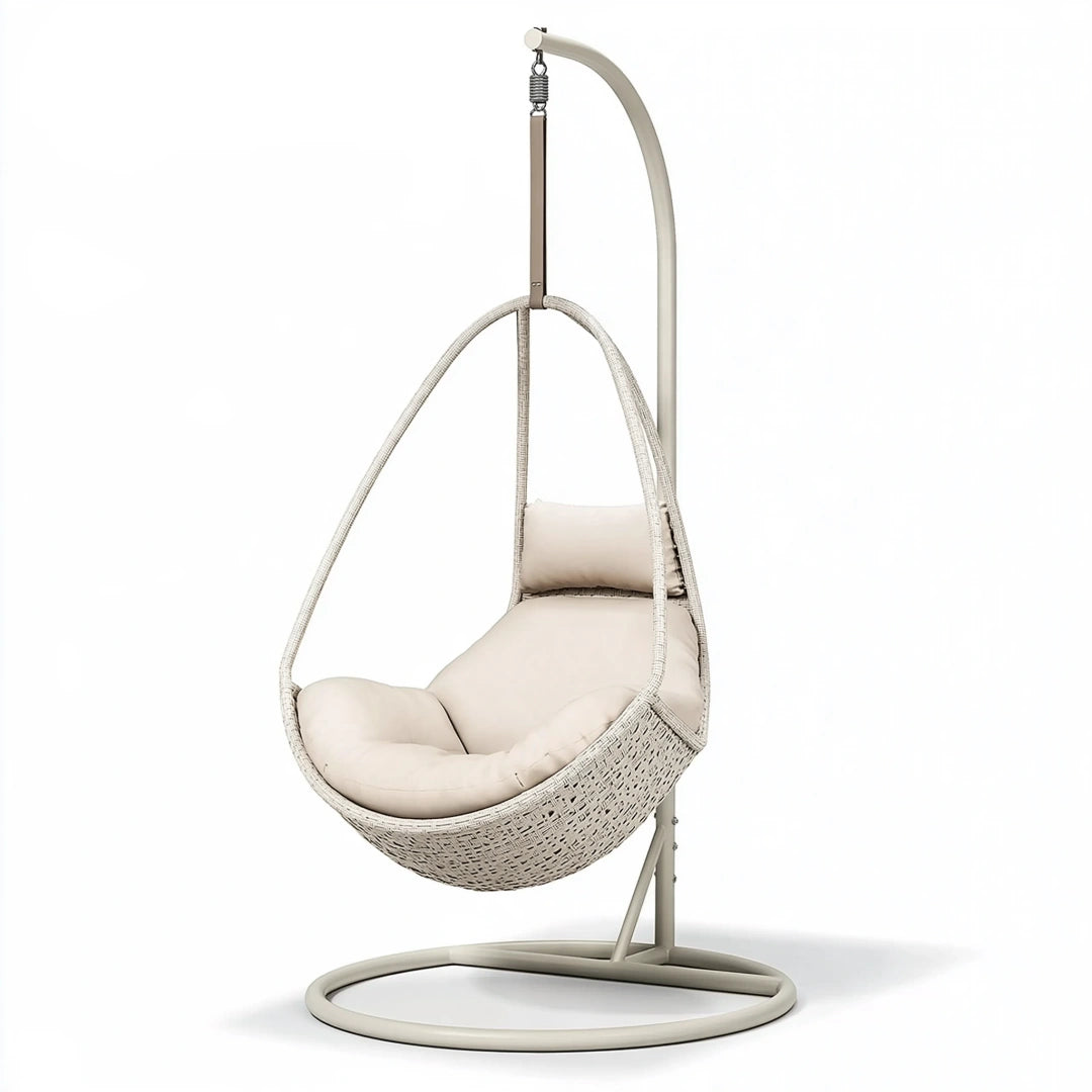Hängesessel 105 x 105 x 195 cm beige mit Metallgestell und Kunststoffgeflecht für den Innenbereich