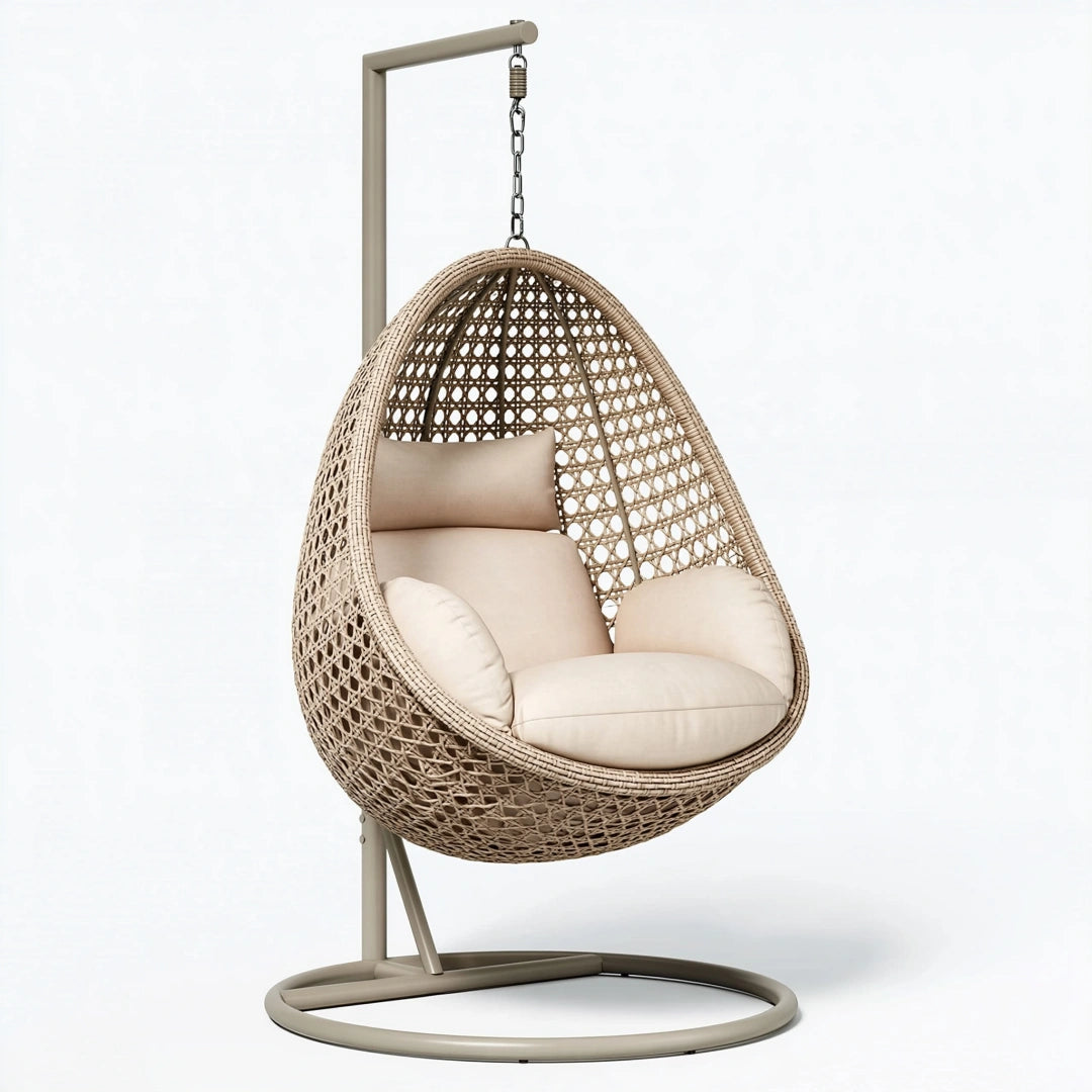 Hängesessel 105 cm Naturfarben Rattan Metall mit Gestell im Boho Stil
