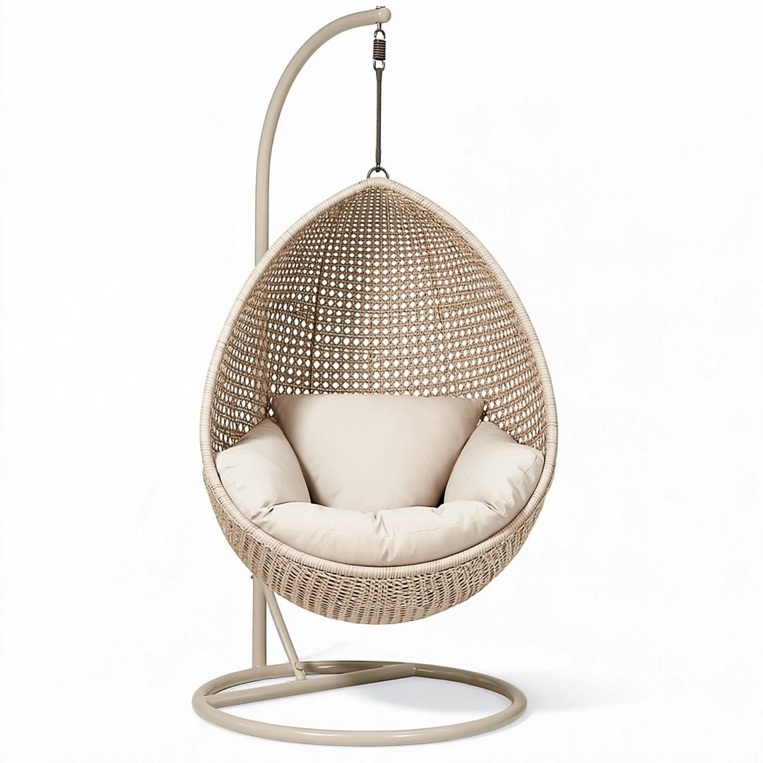 Hängesessel 100 x 100 x 195 cm Rattan Metall Beige für Innenbereich Boho