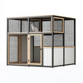 Katzengehege 180 x 120 x 180 cm aus Holz und Metall Schwarz Naturholz für Innen- und Außenbereich mit Gitterwänden