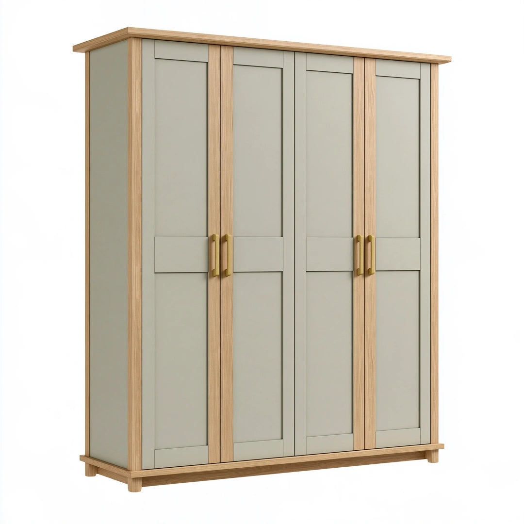 Kleiderschrank 180 x 60 x 200 cm Holzwerkstoff Grün Natur - 4 Türen Landhausstil