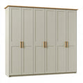 Kleiderschrank 240 x 60 x 220 cm Holzwerkstoff Graugrün mit 6 Türen im Landhausstil