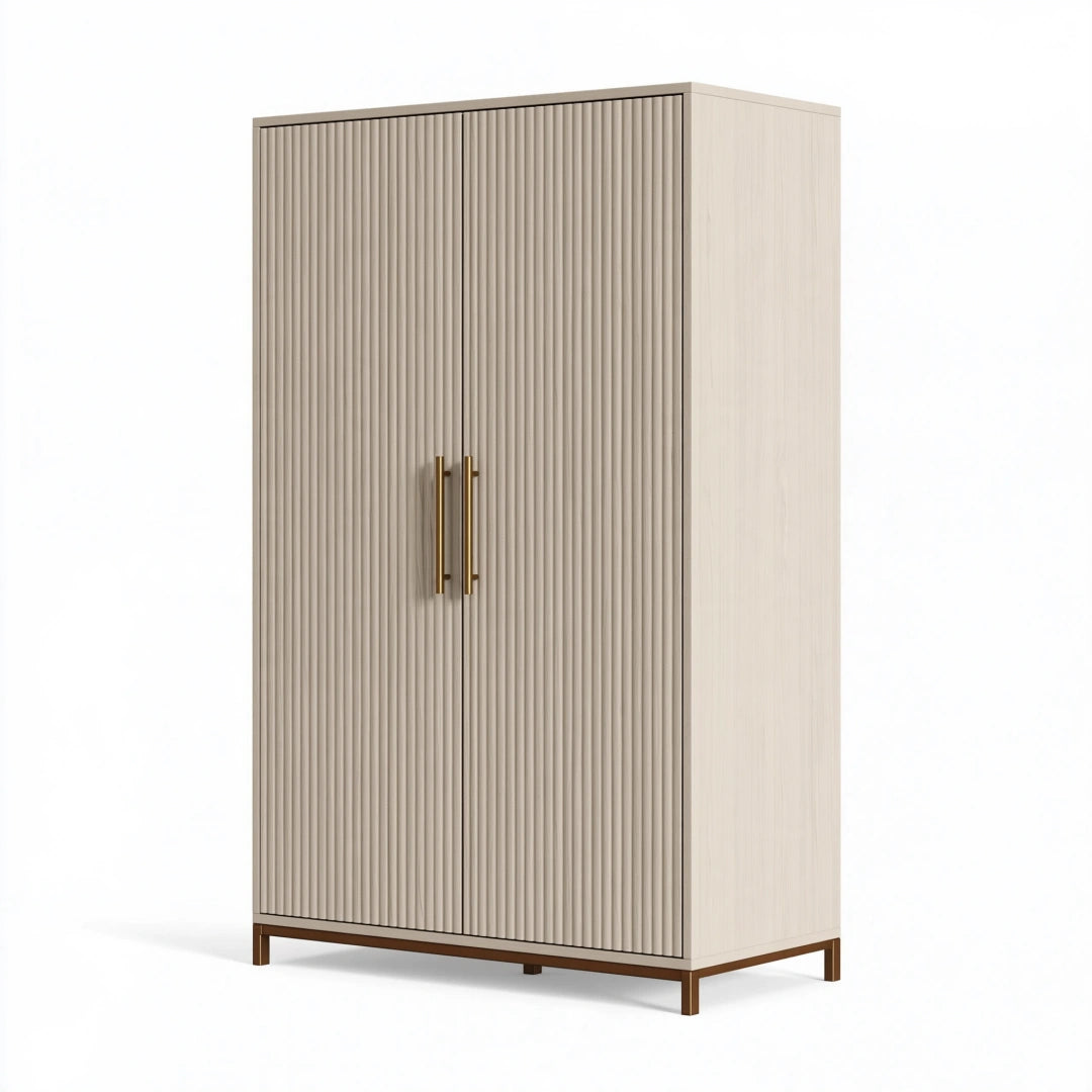 Kleiderschrank 100 x 55 x 200 cm Holzwerkstoff Beige geriffelte Türen moderner Stauraum
